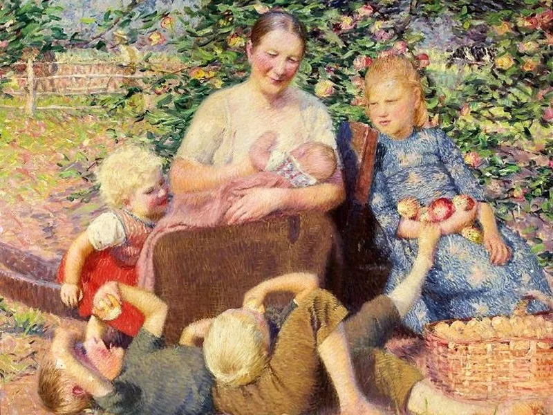 1855-Johannes Wilhelm Olde - Donna anziana con bambini